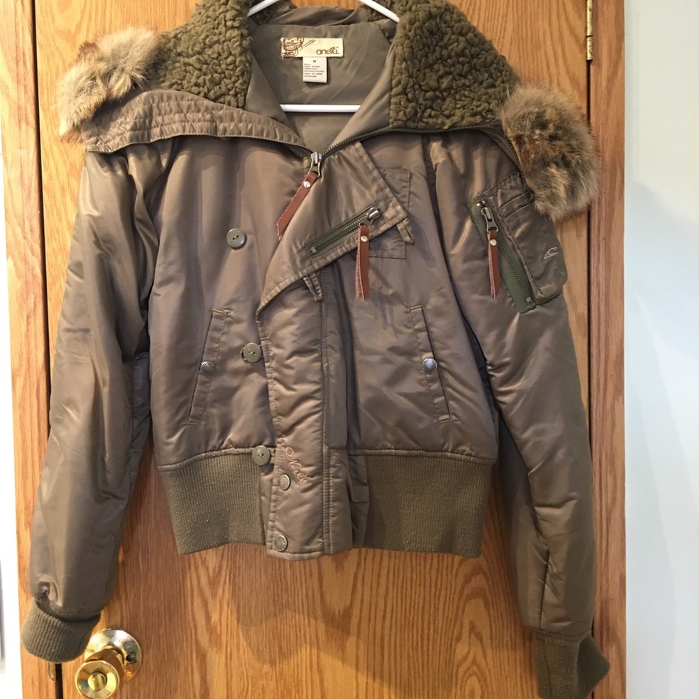 Olive Bomber Jacket with Fur Trim